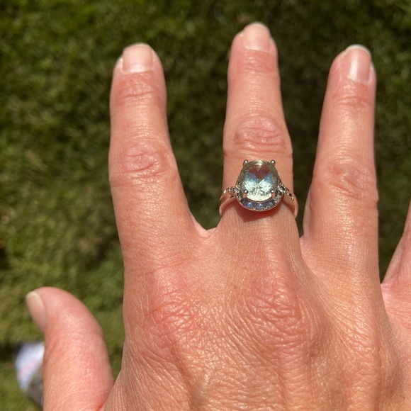 Sterling Silver Green Amethyst & White Sapphire Solitaire engagement ring size 7 - Picture 6 of 8